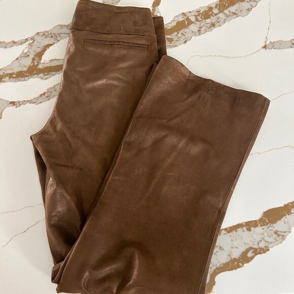 Cache Suede Leather Pants SZ8 Bootcut Y2K Vintage Metallic Bronze Brown Boho - Picture 5 of 13